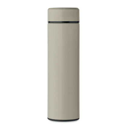 Flacon cu perete dublu 420 ml beige izolat cu margine si baza negre pentru calatorii