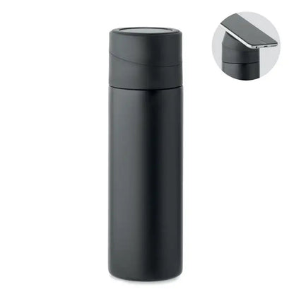 Flacon cu perete dublu 420 ml negru mat cu design cilindric si capac asortat pentru calatorii