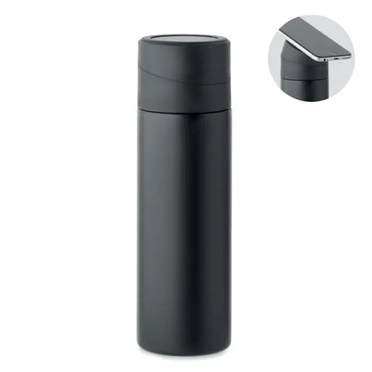 Flacon cu perete dublu 420 ml negru mat cu design cilindric si capac asortat pentru calatorii