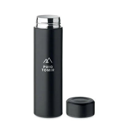 Flacon cu perete dublu 420 ml negru puig tomir cu capac negru si logo minimalist munte pe capac argintiu