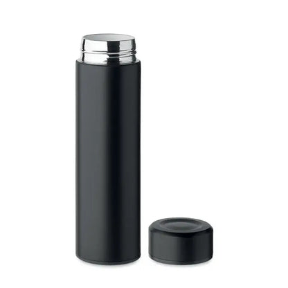 Flacon cu perete dublu 420 ml sticla de calatorie izolata neagra cu finisaj mat si margine argintie lucioasa