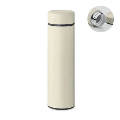 Flacon cu perete dublu 420 ml crem din inox izolat cu capac asortat si inele negre accentuate