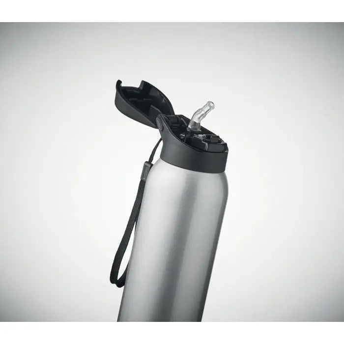 Flacon cu perete dublu 580 ml argintiu din otel inoxidabil cu capac flip-top negru si pai integrat