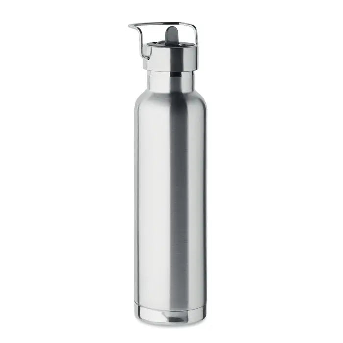 Flacon cu perete dublu 660 ml din inox cu capac argintiu si maner pentru bauturi reci si calde