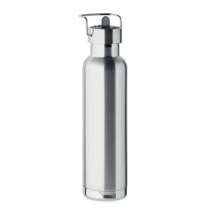Flacon cu perete dublu 660 ml din inox cu capac argintiu si maner pentru bauturi reci si calde