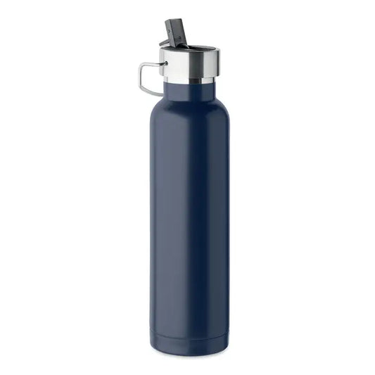 Flacon cu perete dublu albastru închis din oțel inoxidabil cu capac și mâner pentru 660 ml lichide