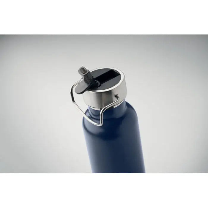 Flacon cu perete dublu 660 ml albastru închis din oțel inoxidabil cu capac argintiu și mâner integrat