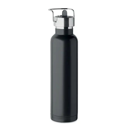 Flacon cu perete dublu 660 ml din oțel inoxidabil negru cu capac argintiu rabatabil și mâner pentru apă
