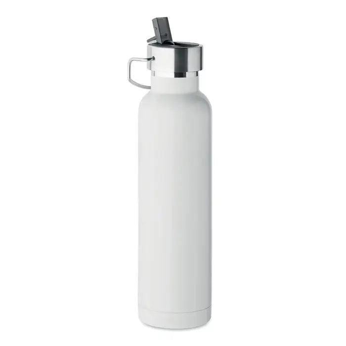 Flacon cu perete dublu 660 ml alb din oțel inoxidabil cu capac argintiu rabatabil și mâner integrat