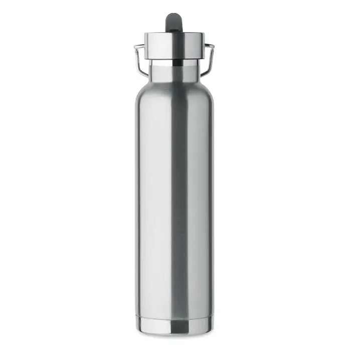 Flacon cu perete dublu 660 ml din otel inoxidabil cu finisaj lucios si capac negru cauciucat cu maner integrat