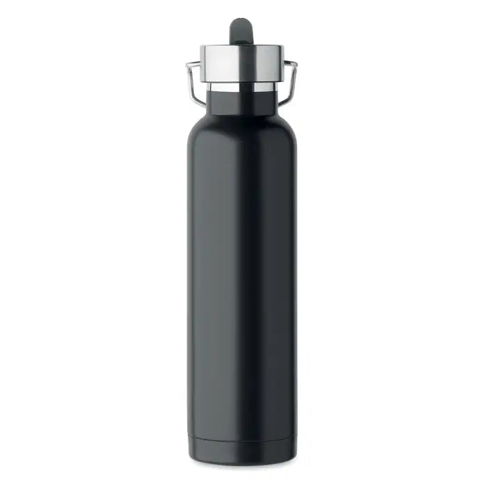 Flacon cu perete dublu 660 ml negru din otel inoxidabil cu capac argintiu si manere integrate pentru transport