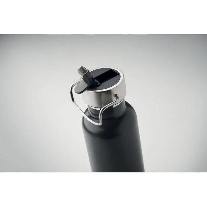 Flacon cu perete dublu 660 ml din oțel inoxidabil negru mat cu capac argintiu și buclă de transport integrată