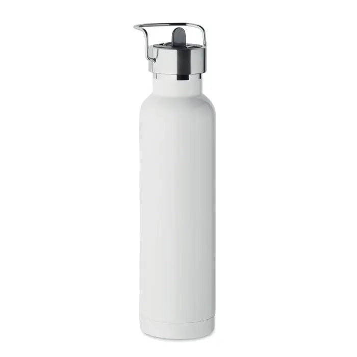 Flacon cu perete dublu 660 ml recipient alb din otel inoxidabil cu capac flip argintiu si maner