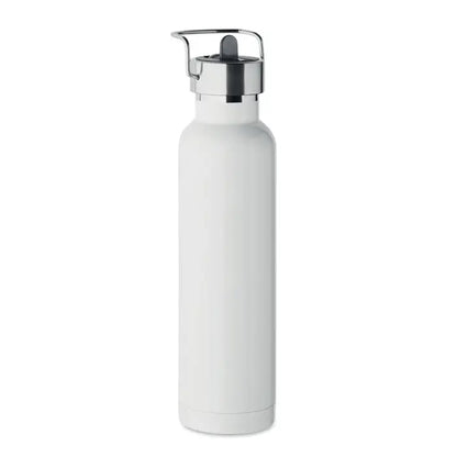Flacon cu perete dublu 660 ml recipient alb din otel inoxidabil cu capac flip argintiu si maner