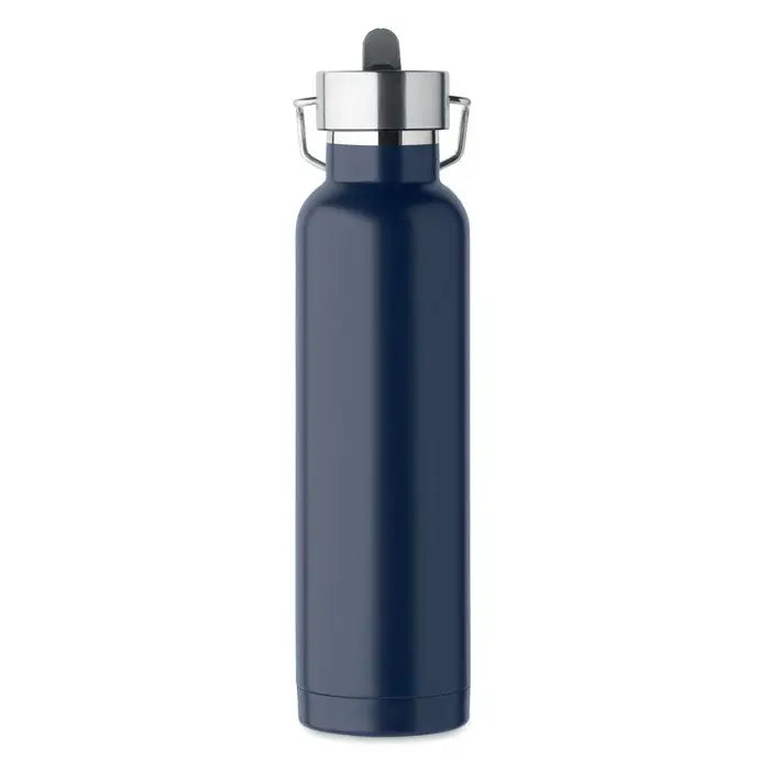 Flacon cu perete dublu 660 ml navy blue din oțel inoxidabil, cu capac argintiu, mâner integrat pentru transport