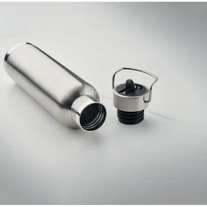 Flacon cu perete dublu 660 ml sticla din otel inoxidabil cu finisaj reflectorizant si capac negru cu maner integrat