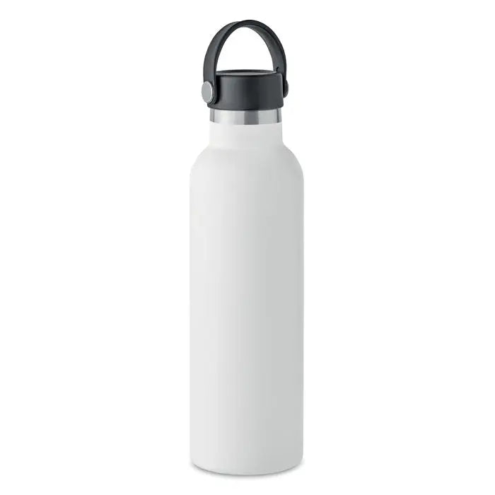 Flacon cu perete dublu 700 ml sticlă albă din oțel inoxidabil mat cu capac negru și mâner integrat