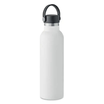 Flacon cu perete dublu 700 ml sticlă albă din oțel inoxidabil mat cu capac negru și mâner integrat