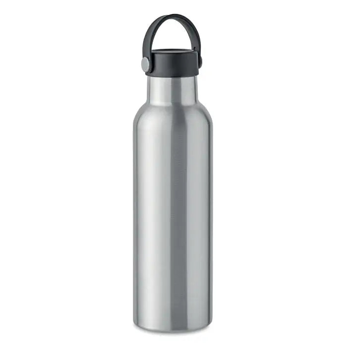 Flacon cu perete dublu 700 ml din otel inoxidabil argintiu cu capac negru infiletare si maner integrat