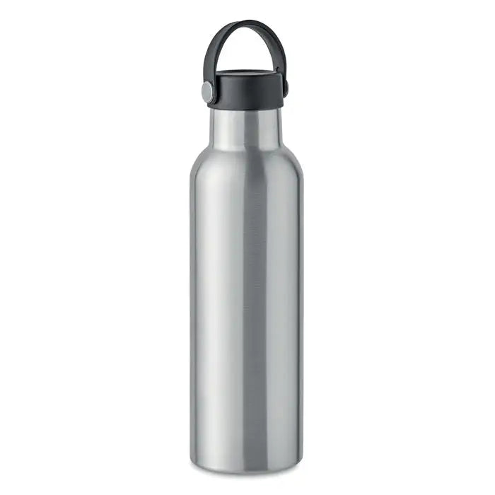 Flacon cu perete dublu 700 ml din otel inoxidabil argintiu cu capac negru cu filet si maner integrat