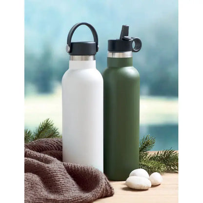 Flacon cu perete dublu 700 ml cu doua sticle moderne din otel inoxidabil izolante alb mat si verde masliniu
