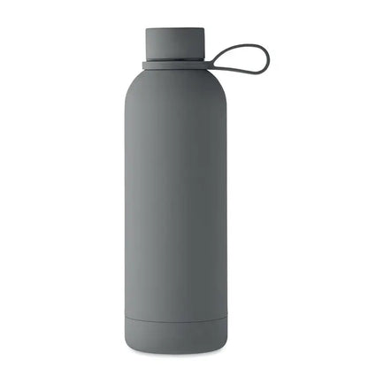 Flacon cu perete dublu de 500 ml, sticlă reutilizabilă mată gri cu design minimalist și mâner integrat