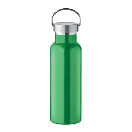 Flacon cu perete dublu de 500 ml din oțel inoxidabil verde vibrant cu capac argintiu și mâner
