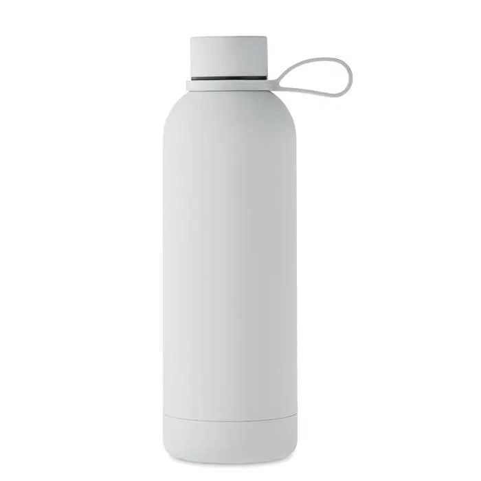Flacon cu perete dublu de 500 ml din otel inoxidabil alb mat cu capac si maner integrat pentru transport usor