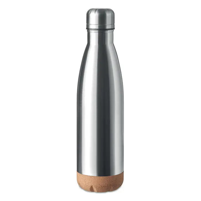 Flacon cu perete dublu de 500 ml din oțel inoxidabil cu finisaj mat și bază naturală din plută