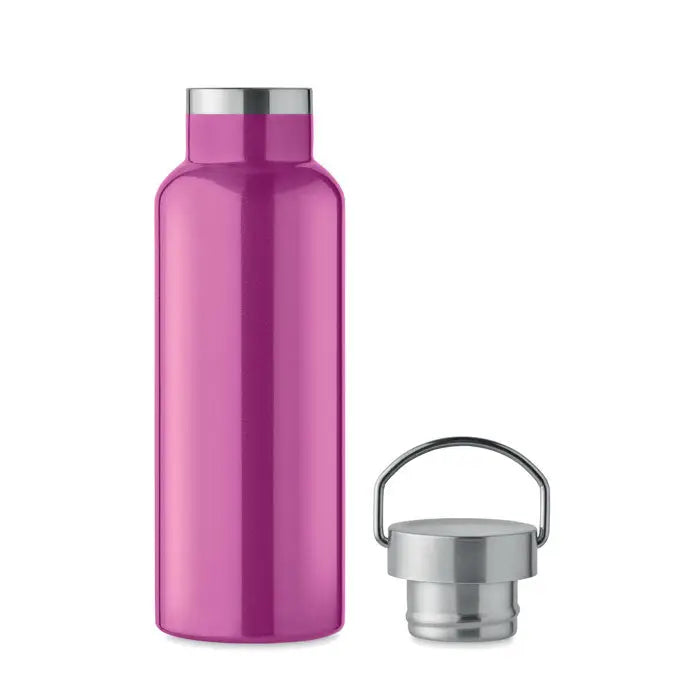 Flacon cu perete dublu de 500 ml magenta din otel inoxidabil cu capac argintiu si maner pentru hidratare