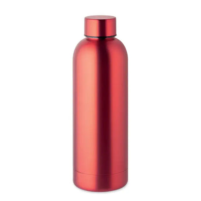 Flacon cu perete dublu de 500 ml rosu metalic cilindric si elegant din otel inoxidabil cu capac asortat