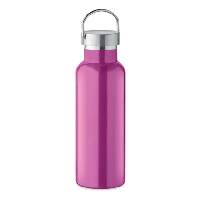Flacon cu perete dublu de 500 ml vibrant magenta din otel inoxidabil cu capac argintiu si maner integrat