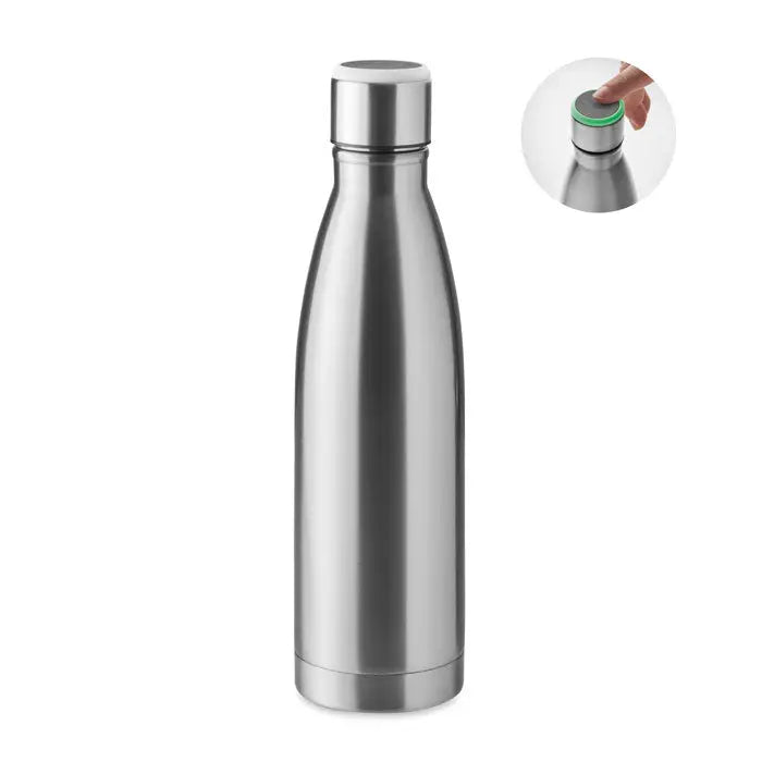 Flacon cu perete dublu de 500 ml din otel inoxidabil cu capac argintiu si accent subtire verde