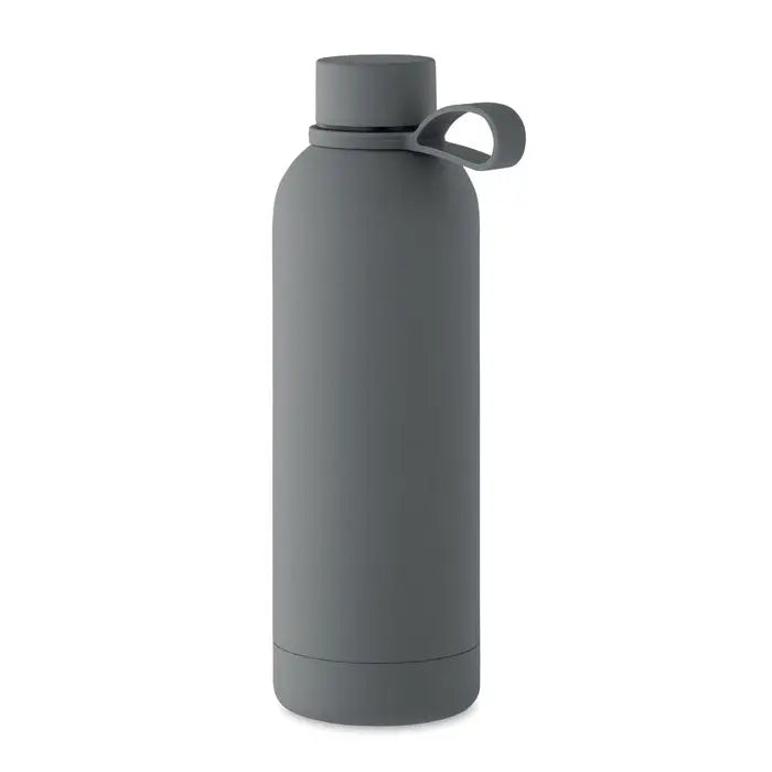 Flacon cu perete dublu de 500 ml mat, gri, din inox, cu capac asortat si maner integrat pentru izolare termica eficienta