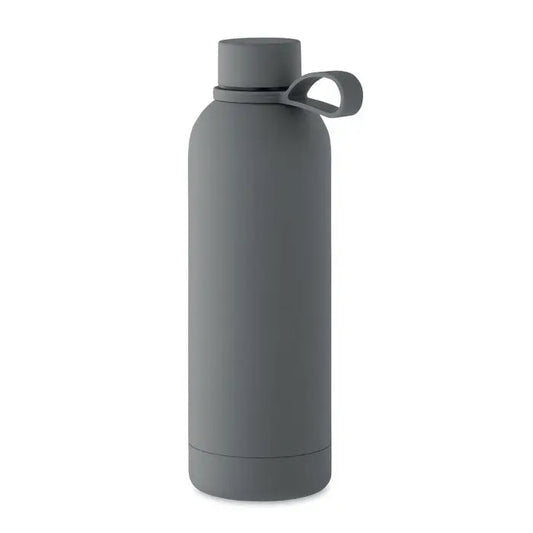 Flacon cu perete dublu de 500 ml mat, gri, din inox, cu capac asortat si maner integrat pentru izolare termica eficienta