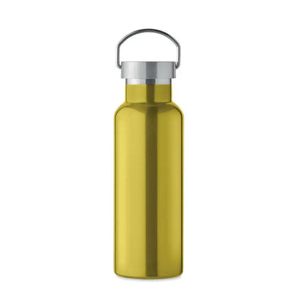 Flacon cu perete dublu de 500 ml din metal auriu cu capac argintiu si bucla de transport integrata