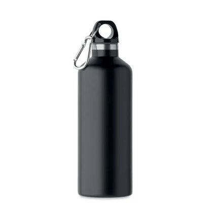 Flacon cu perete dublu de 500 ml negru mat din aluminiu cu capac cu filet si carabinier argintiu