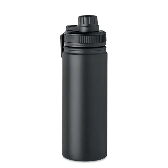 Flacon cu perete dublu de 500 ml negru mat cu capac cu filet si bucla integrata pentru transport