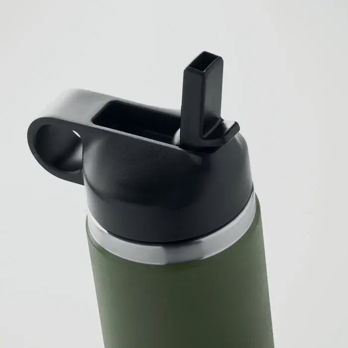 Flacon cu perete dublu de 500 ml olive verde izolat cu capac negru pentru baut sip si finisaj argintiu