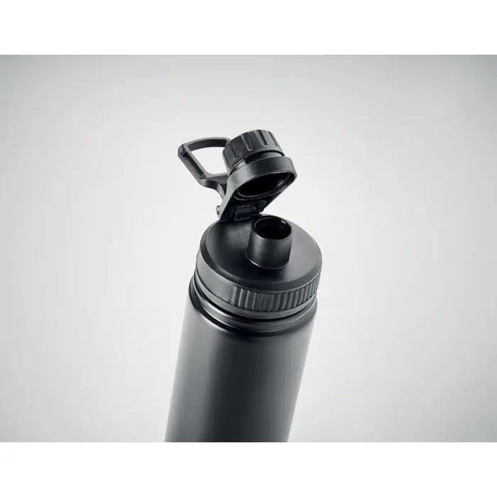 Flacon cu perete dublu de 500 ml negru izolat cu capac rabatabil si maner integrat pentru transport facil