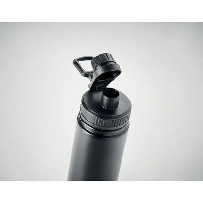 Flacon cu perete dublu de 500 ml negru izolat cu capac rabatabil si maner integrat pentru transport facil