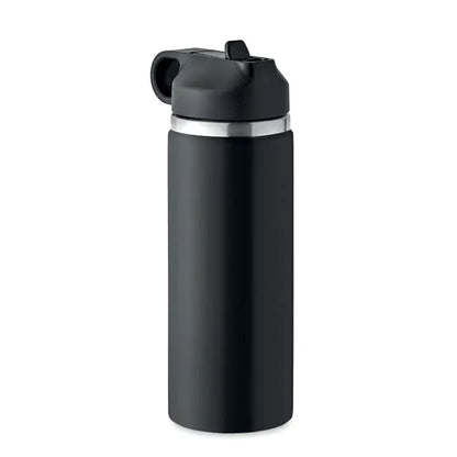 Flacon cu perete dublu de 500 ml negru izolat cu finisaj mat si banda argintie in jurul gatului