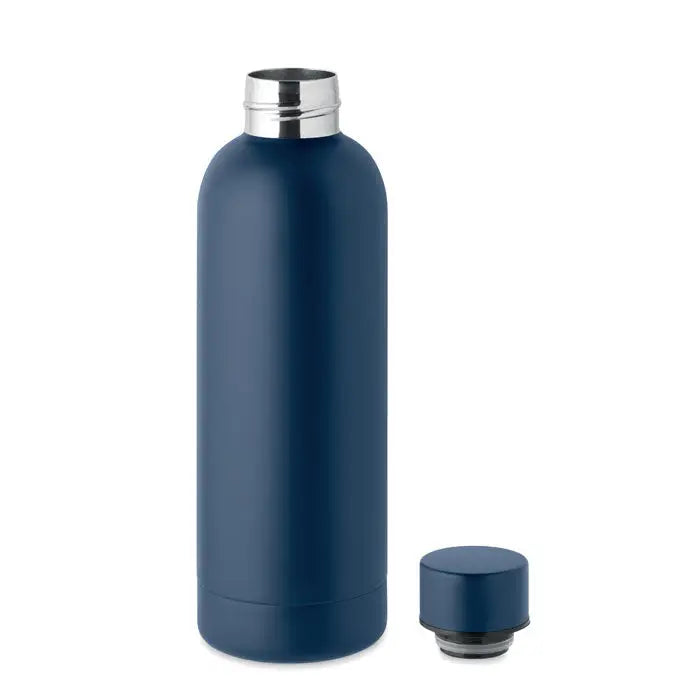 Flacon cu perete dublu de 500 ml bleumarin izolat cu rim metalic argintiu si capac asortat