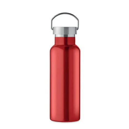 Flacon cu perete dublu de 500 ml rosu metalizat cu capac argintiu si bucla integrata pentru transport