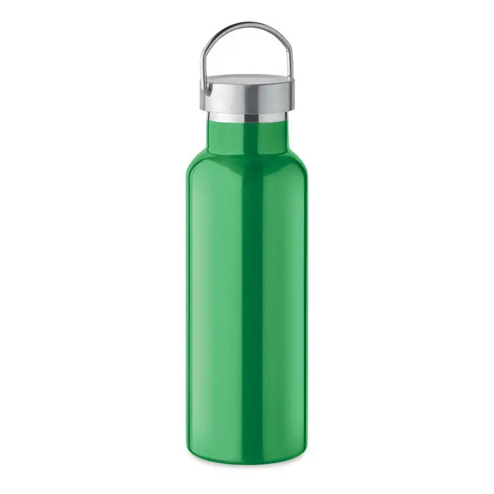 Flacon cu perete dublu de 500 ml verde metalizat cu capac argintiu infiletabil si maner integrat