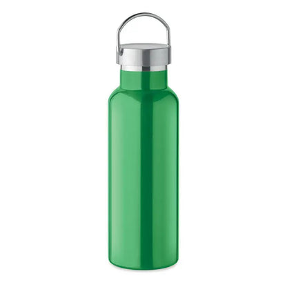 Flacon cu perete dublu de 500 ml verde metalizat cu capac argintiu infiletabil si maner integrat