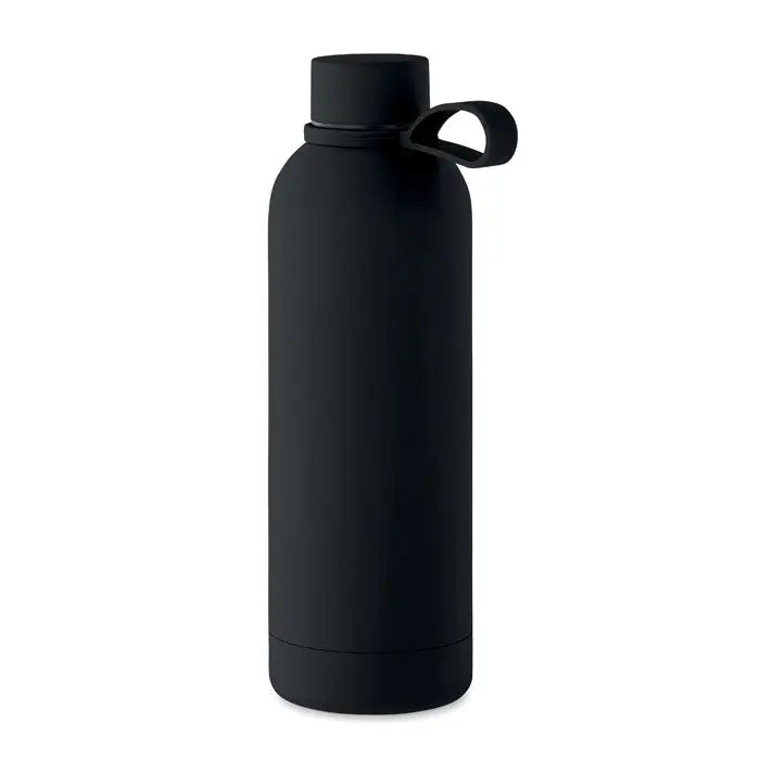 Flacon cu perete dublu negru mat de 500 ml cu design cilindric si maner integrat pentru izolare termica