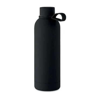 Flacon cu perete dublu negru mat de 500 ml cu design cilindric si maner integrat pentru izolare termica