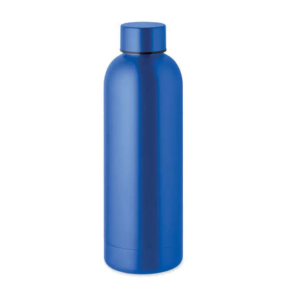 Flacon cu perete dublu de 500 ml albastru metalic cu capac de infiletat asortat din material rezistent