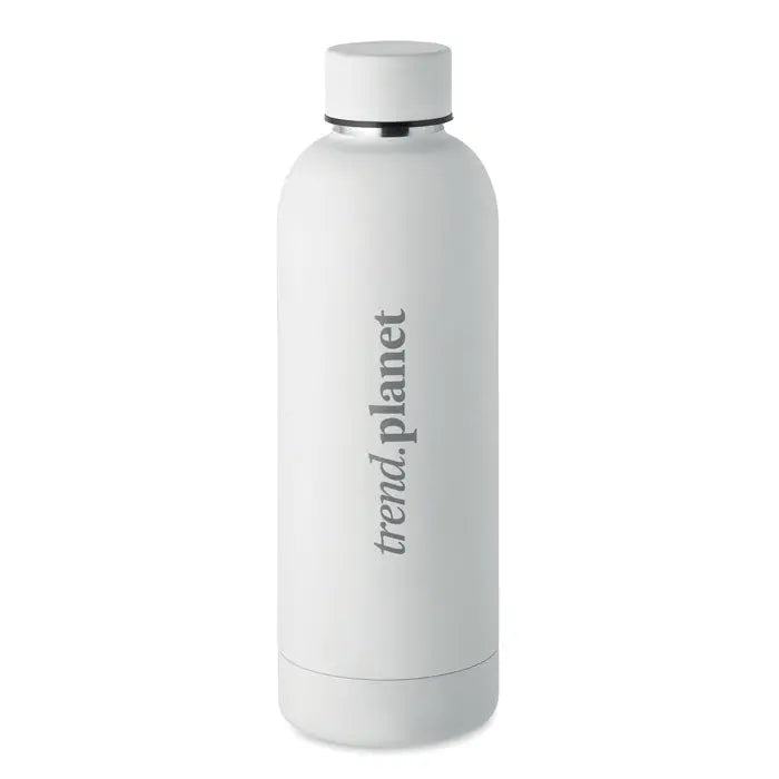 Flacon cu perete dublu alb de 500 ml cu design minimalist si logo trend.planet imprimat vertical gri